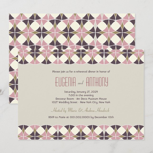 Stylish Art Deco Band Rehearsal Dinner Wedding Invitation (Front/Back)