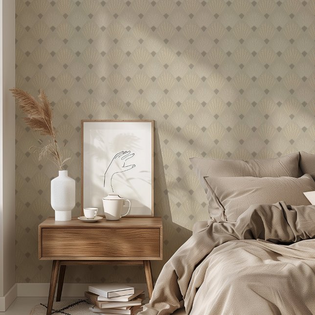 Stylish Art Deco Beige & Cream Geometric Design Wallpaper (Creator Uploaded)