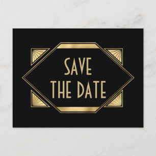 Stylish Art Deco black and gold  Announcement Postcard