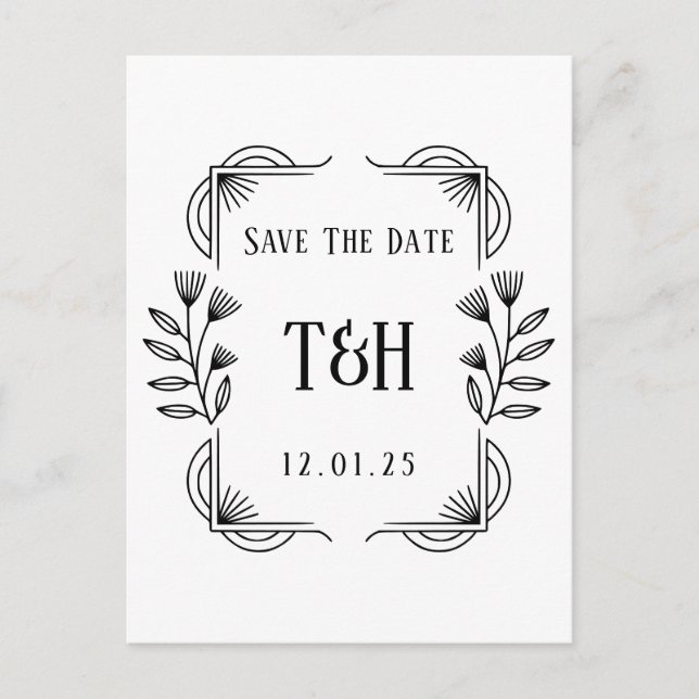 Stylish Art Deco Botanical Save The Date Postcard (Front)