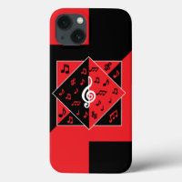 Stylish Art Deco Music Notes Red Black White