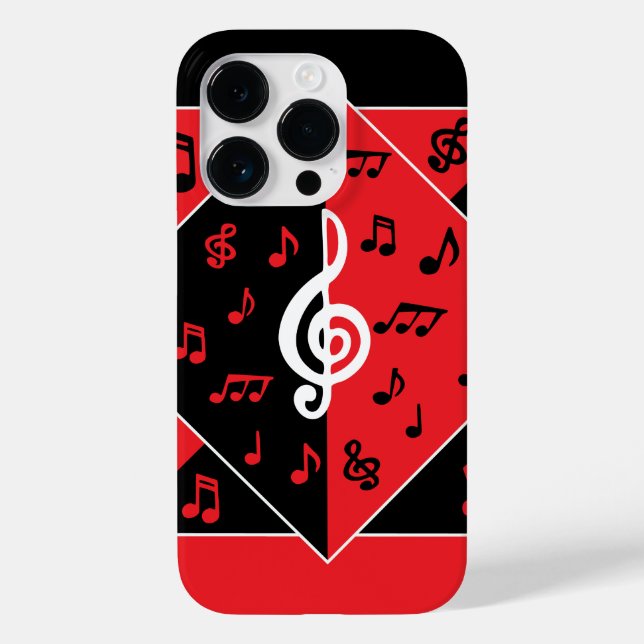 Stylish Art Deco Music Notes Red Black White Case-Mate iPhone Case (Back)