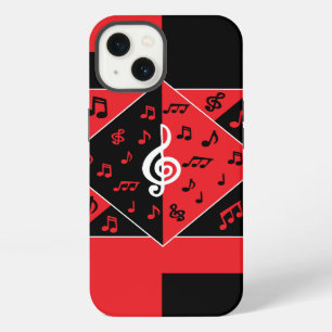 Stylish Art Deco Music Notes Red Black White iPhone 13 Case