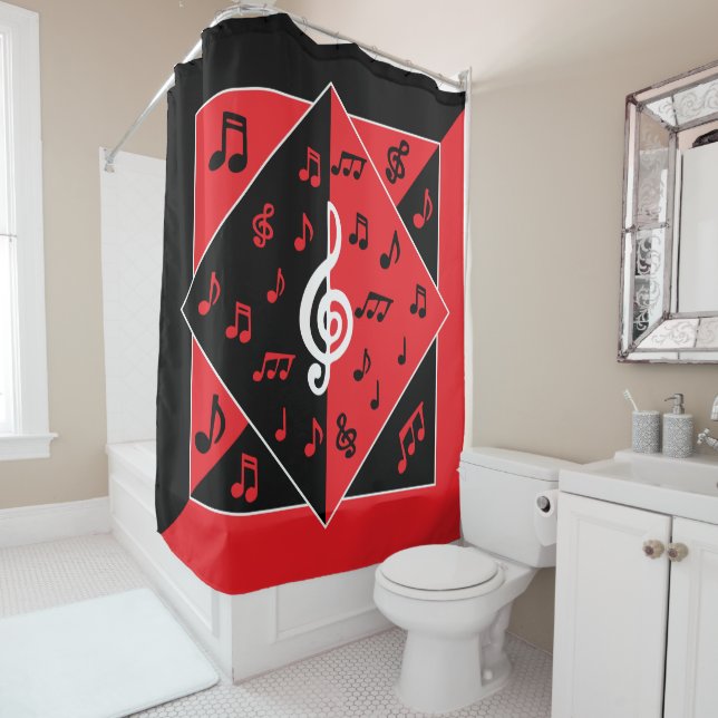 Stylish Art Deco Music theme Red Black White Shower Curtain (In Situ)