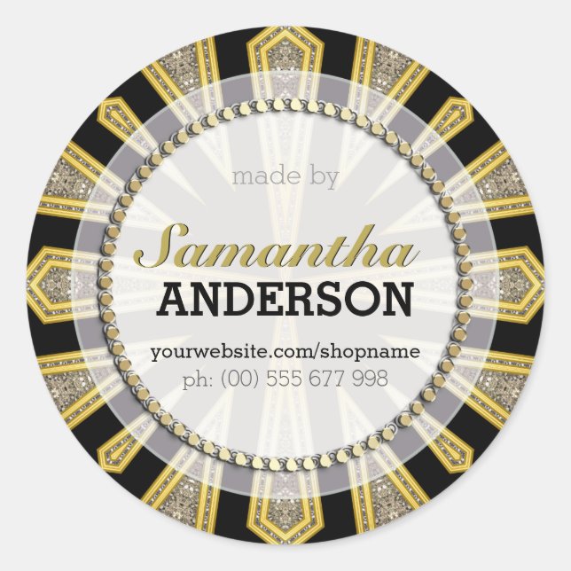 Stylish ArtDeco Gold Black Made By Labels Stickers (Front)