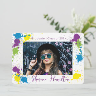 Stylish Artistic Spatter Paint Graduation Photo Invitation