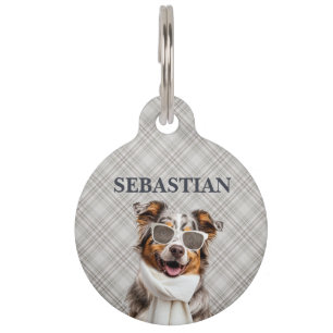 Stylish Australian Shepherd Dog and Plaid Pet Tag