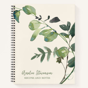 Stylish Autumn Botanical Greenery Name Recipe Notebook