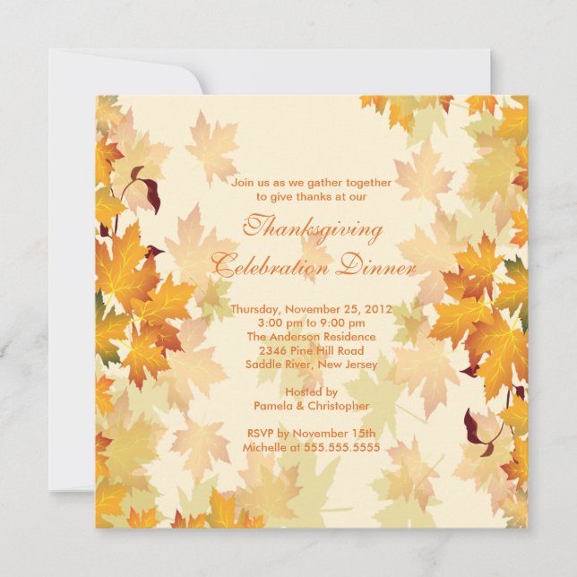 Stylish Autumn Fall Leaves Thanksgiving Invitation (Front)
