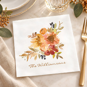 Stylish Autumn Fall Watercolor Floral Personalised Napkin