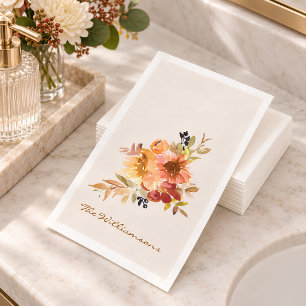 Stylish Autumn Fall Watercolor Floral Personalised Napkin
