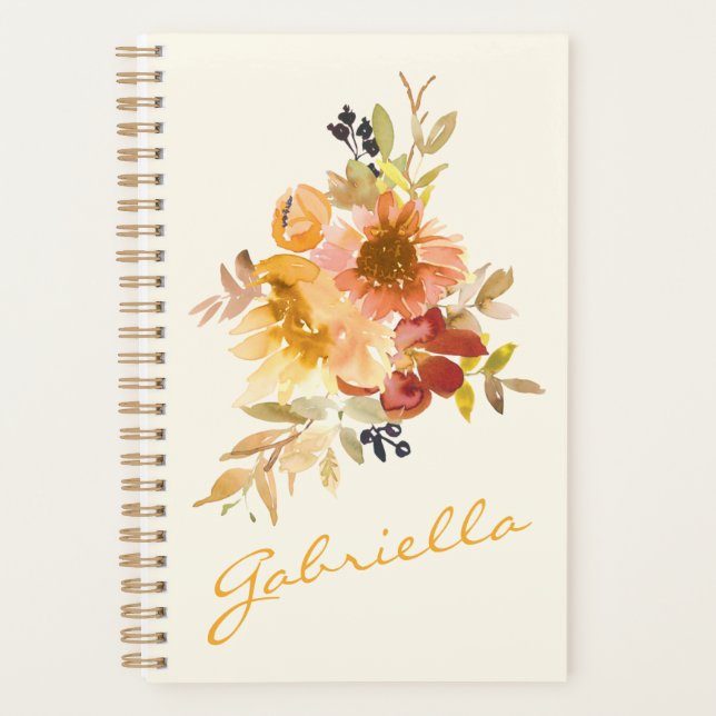 Stylish Autumn Fall Watercolor Floral Personalised Planner (Front)