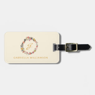 Stylish Autumn Floral Wreath Monogrammed Name Luggage Tag
