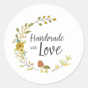 Stylish Autumn Handmade with Love Quote  Classic Round Sticker