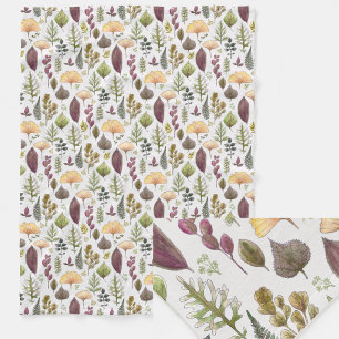 Stylish Autumn Leaves and Ferns Botanical Fleece Blanket