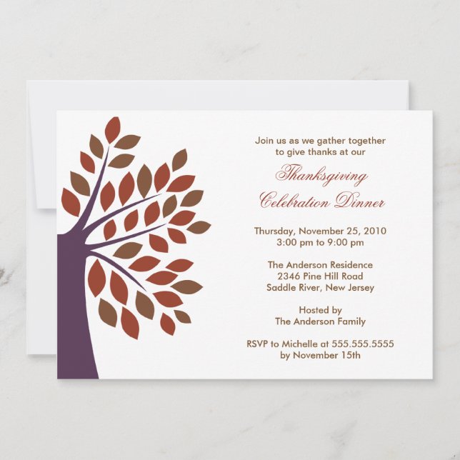 Stylish Autumn Tree Thanksgiving Invitations (Front)