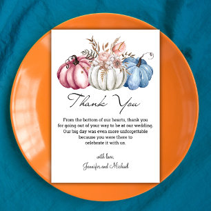 stylish autumn watercolor pumpkins wedding thank you card