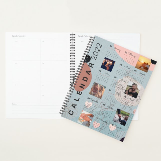 Stylish Baby blue Personalised Photo 2022 Calendar Planner (Display)
