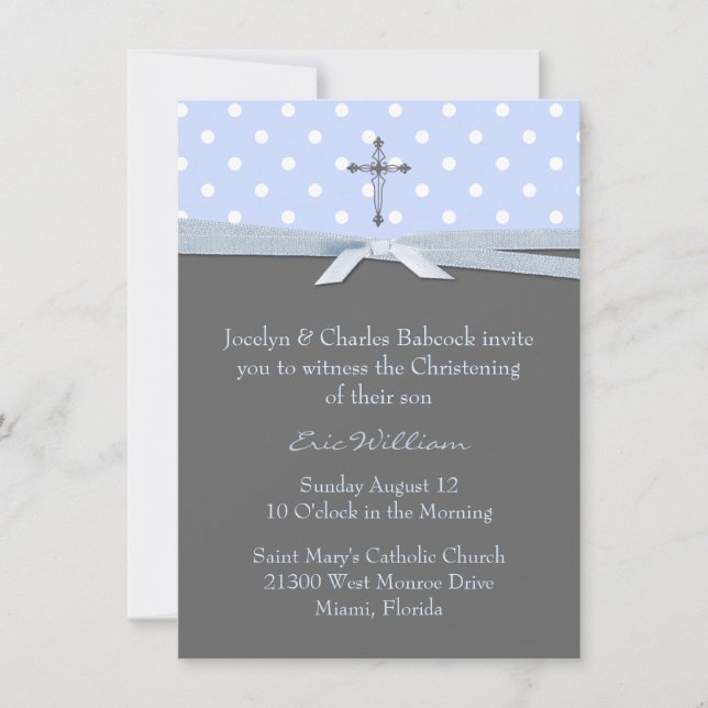 Stylish Baby Boy Christening Invitation (Front)
