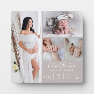 Stylish Baby Photo Family Keepsake Beige Plaque