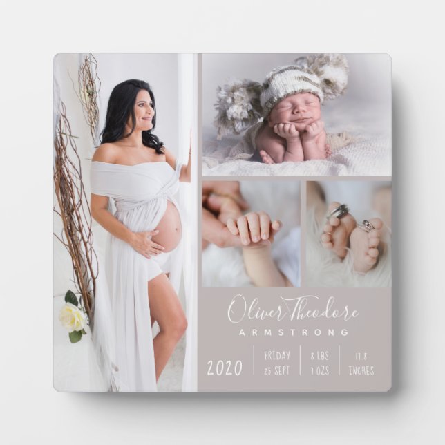 Stylish Baby Photo Family Keepsake Beige Plaque (Front)