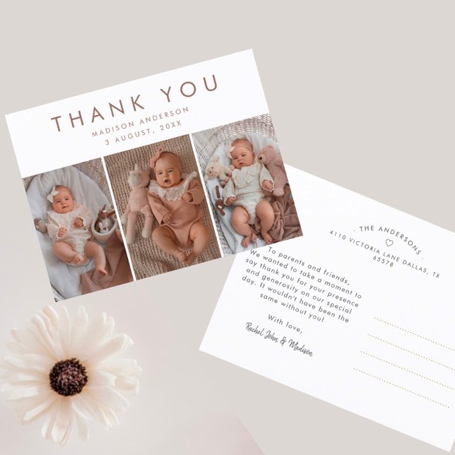 Stylish Baby Shower 3 Photos Thank You  Postcard (Creator Uploaded)