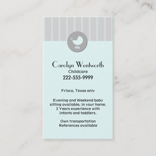 Stylish Babysitter Business Card (Front)