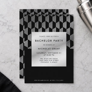 Stylish Bachelor Party Modern Faux Silver Foil Invitation