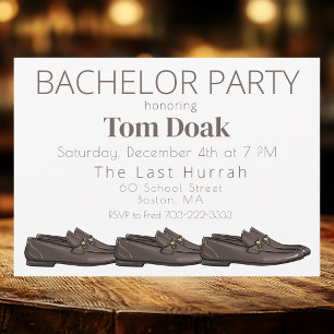 Stylish Bachelor Party Three Pairs of Men's Shoes Invitation