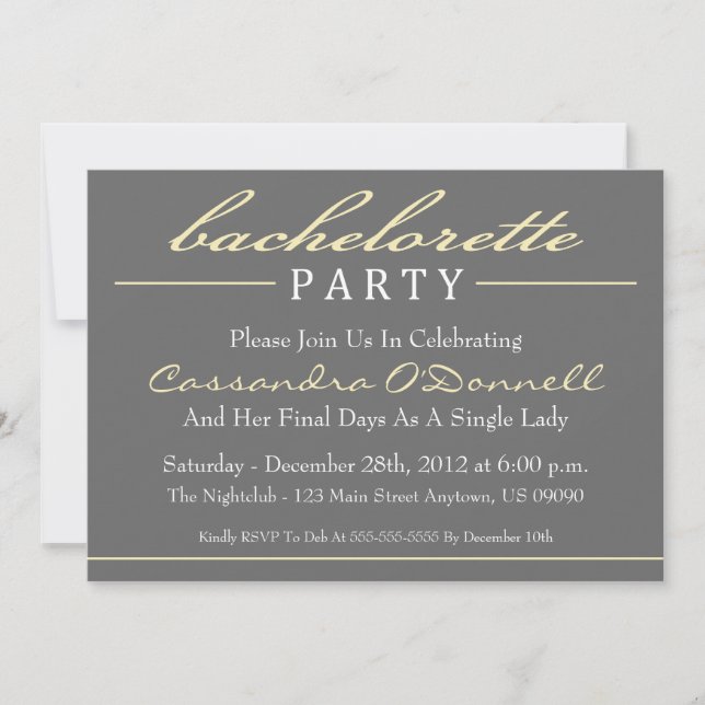 Stylish Bachelorette Party Invitations (Yellow) (Front)