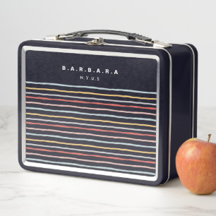 Stylish Back to School Colorful Stripes Monogram Metal Lunch Box