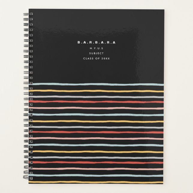 Stylish Back to School Colourful Stripes Monogram Planner (Front)