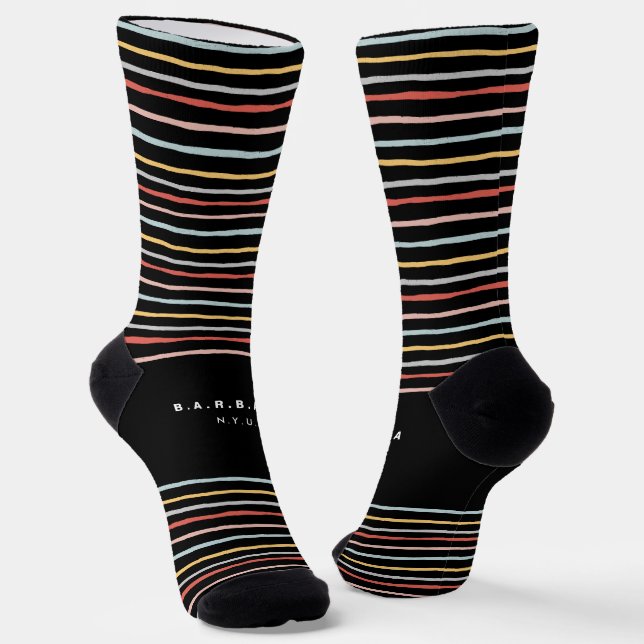 Stylish Back to School Colourful Stripes Monogram Socks (Angled)