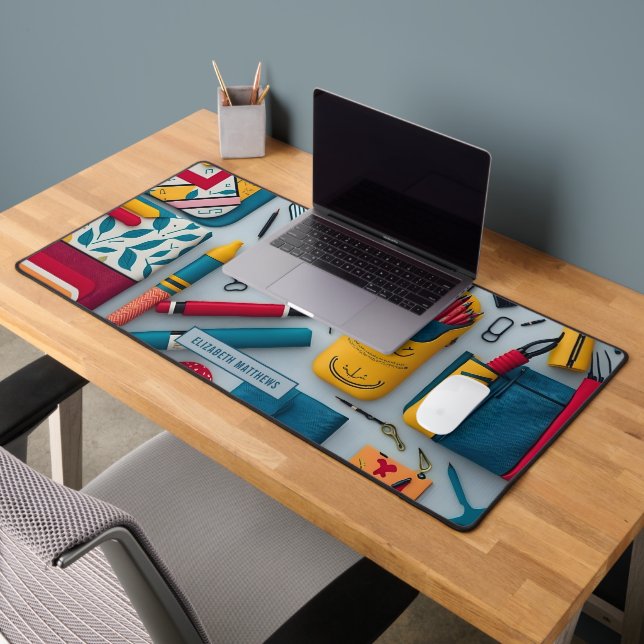 Stylish back to school supplies Pattern Name White Desk Mat (Office 2)