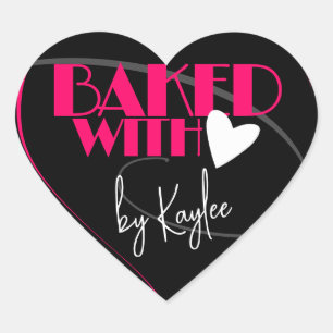 Stylish Baked with Love Baking Signature Name  Heart Sticker