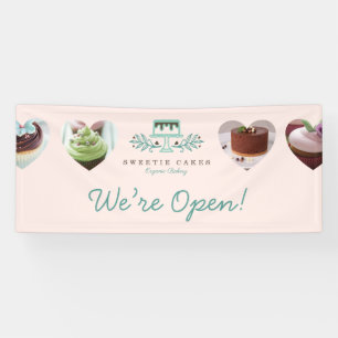 Stylish Bakery Cake Logo & Heart Photo Were Open Banner
