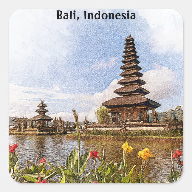 Stylish Bali Indonesia Asia Temple Architecture Square Sticker (Front)