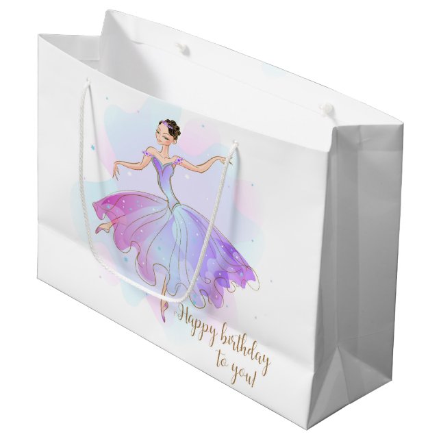 Stylish Ballerina Birthday Wishes | Birthday Large Gift Bag (Front Angled)