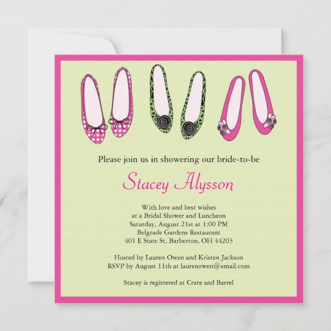 Stylish Ballet Flat Shoes Bridal Shower Invitation (Front)
