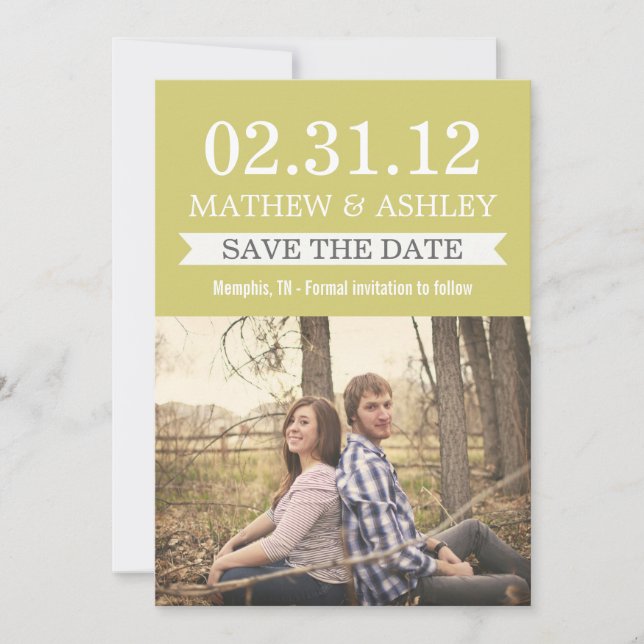 Stylish Banner Chartreuse Save The Date Invites (Front)