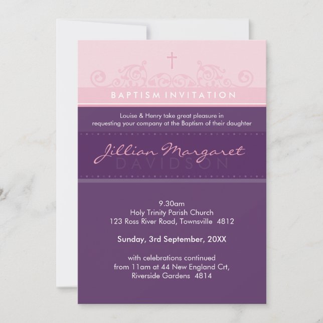 STYLISH BAPTISM INVITES :: elegant 2P (Front)