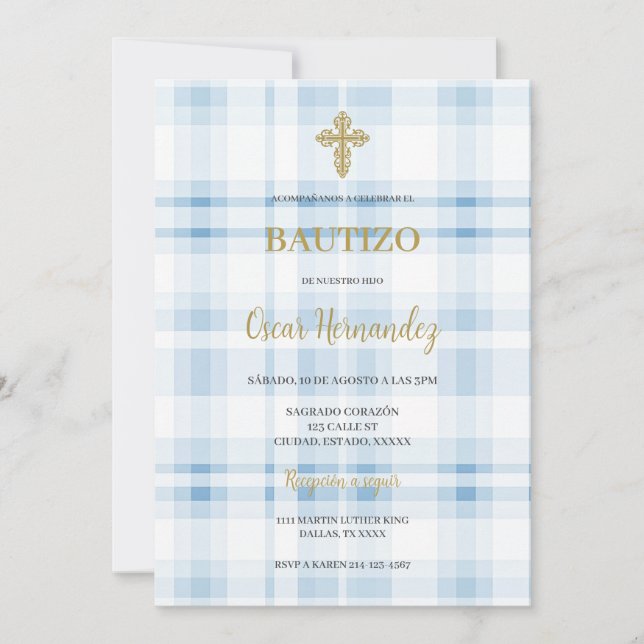 Stylish Baptism Spanish Invitation (Front)