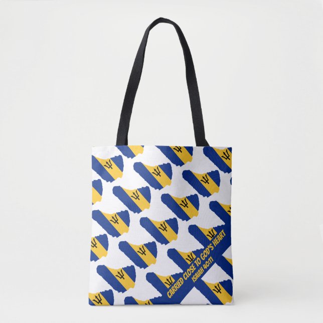 Stylish BARBADOS FLAG God's Heart Isaiah 40 Tote Bag (Front)
