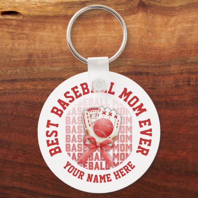 Stylish BASEBALL MOM Custom Name Key Ring (Front)