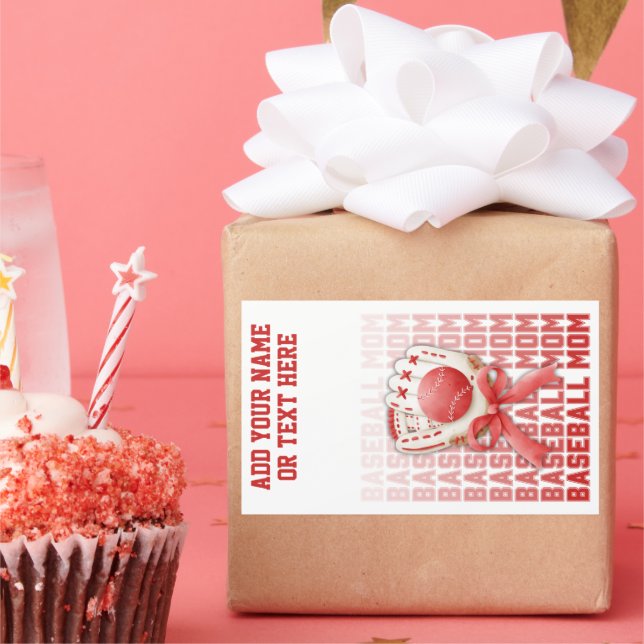 Stylish BASEBALL MOM Custom Name Mothers Day Rectangular Sticker (Party)