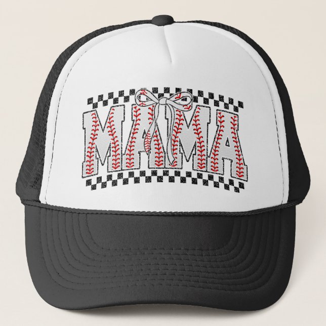 Stylish Baseball Mom Vibes Trucker Hat (Front)