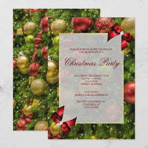 Stylish Baubles & Bows Christmas Party Invitation