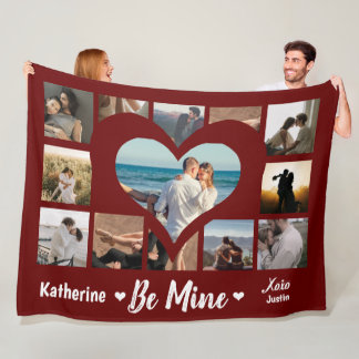 Stylish Be Mine Valentine XO Photo Collage Red Fleece Blanket