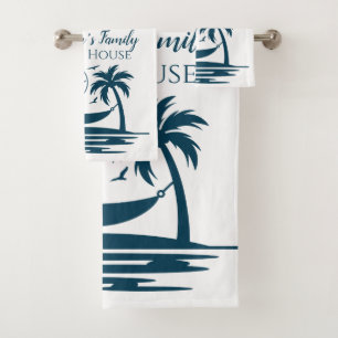 Stylish Beach House Palm Tree Hammock Family Name Bath Towel Set