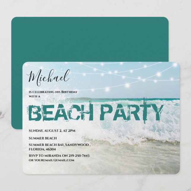 Stylish Beach Party Birthday Invitation (Front/Back)